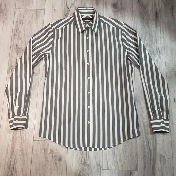 Tiger  of Sweden Gray/White Striped Mens Cotton Long Sleeved Shirt Size 42 - Picture 1 of 5